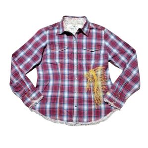 Barn Fly Trading Embroidered Plaid Snap Button Shirt